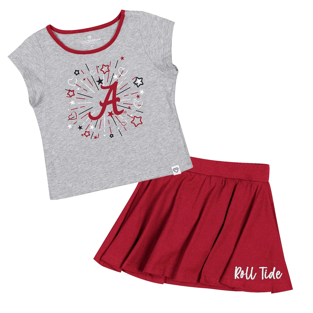 Ensemble deux pièces T-shirt et jupe Colosseum Heather Grey Alabama Crimson Tide pour filles