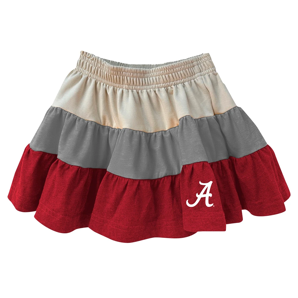 Girls Toddler Wes & Willy Tan Alabama Crimson Tide Tri-Blend Sleeveless Full-Zip Hoodie Tiered Skirt Set