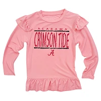 Infant Wes & Willy Pink Alabama Crimson Tide Heart Print Ruffle Long Sleeve T-Shirt and Pants Sleep Set