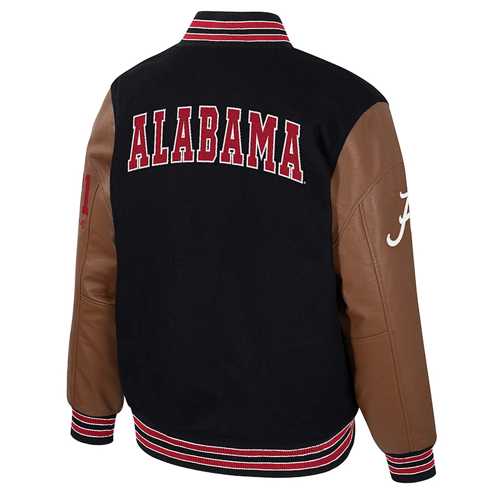 Men's Colosseum  Black Alabama Crimson Tide Letterman Full-Snap Varsity Jacket