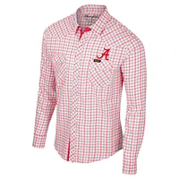 Men's Colosseum x Wrangler White Alabama Crimson Tide Plaid Window Pane Long Sleeve Full-Snap Shirt