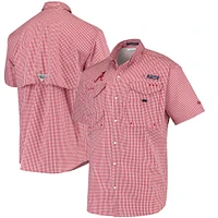 Men's Columbia Crimson Alabama Tide Plaid Super Bonehead Omni-Shade Shirt