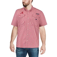 Men's Columbia Crimson Alabama Tide Plaid Super Bonehead Omni-Shade Shirt