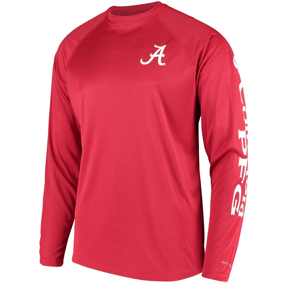 Men's Columbia Crimson Alabama Tide Terminal Tackle Omni-Shade Raglan Long Sleeve T-Shirt