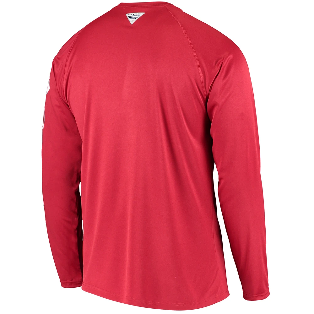 Men's Columbia Crimson Alabama Tide Terminal Tackle Omni-Shade Raglan Long Sleeve T-Shirt