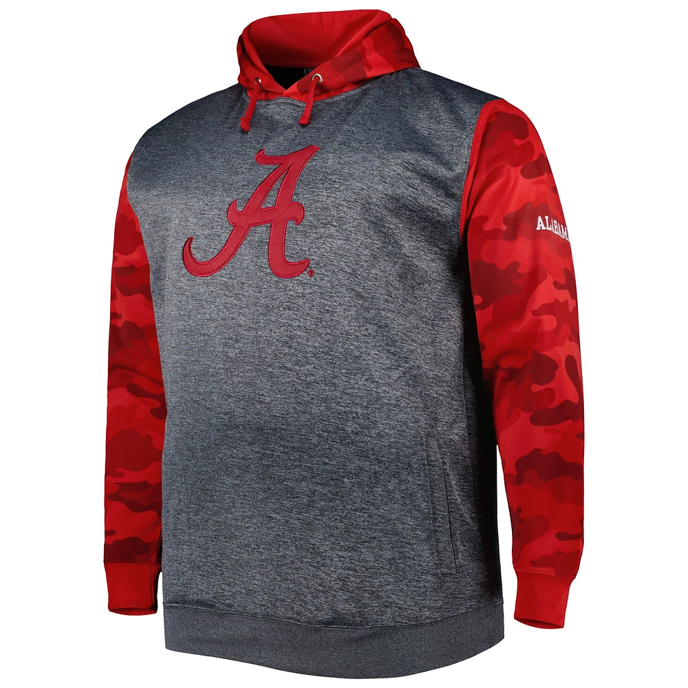 Men's Heather Charcoal Alabama Crimson Tide Big & Tall Raglan Fleece Pullover Hoodie