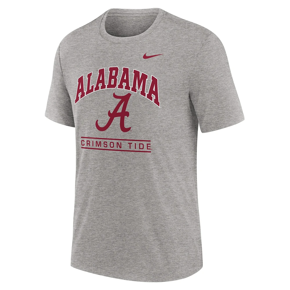 T-shirt Nike Heather Grey Alabama Crimson Tide pour homme avec logo Arch Over Tri-Blend