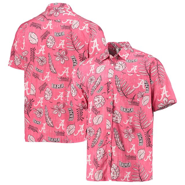 Wes & Willy Crimson Alabama Tide Chemise boutonnée à fleurs vintage pour hommes