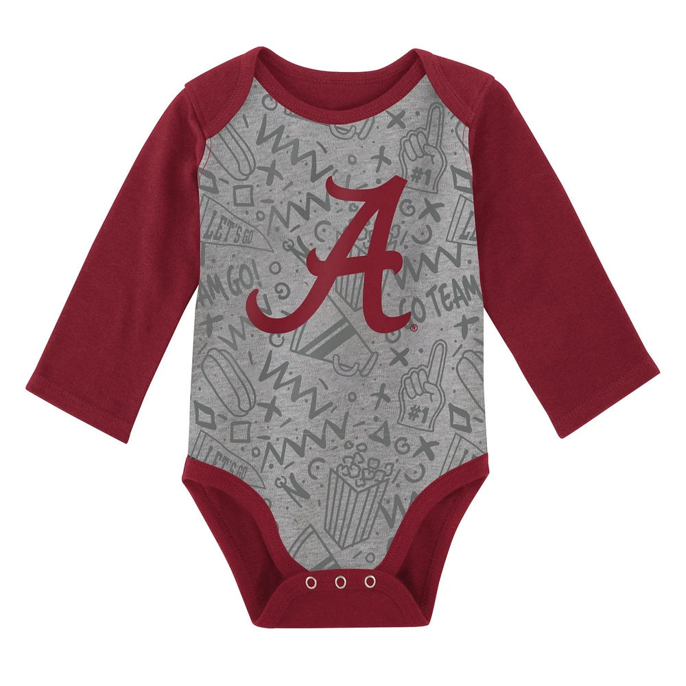 Newborn & Infant White/Gray Alabama Crimson Tide 2-Pack Play Time Long Sleeve Bodysuit Set
