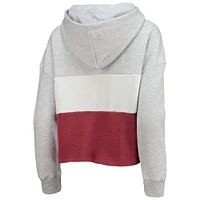 Women's '47 Heathered Gray/Heathered Crimson Alabama Tide Lizzy Colorblocked Cropped Pullover Hoodie