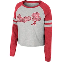 Women's Colosseum Heather Gray Alabama Crimson Tide I'm Gliding Here Raglan Long Sleeve Cropped T-Shirt