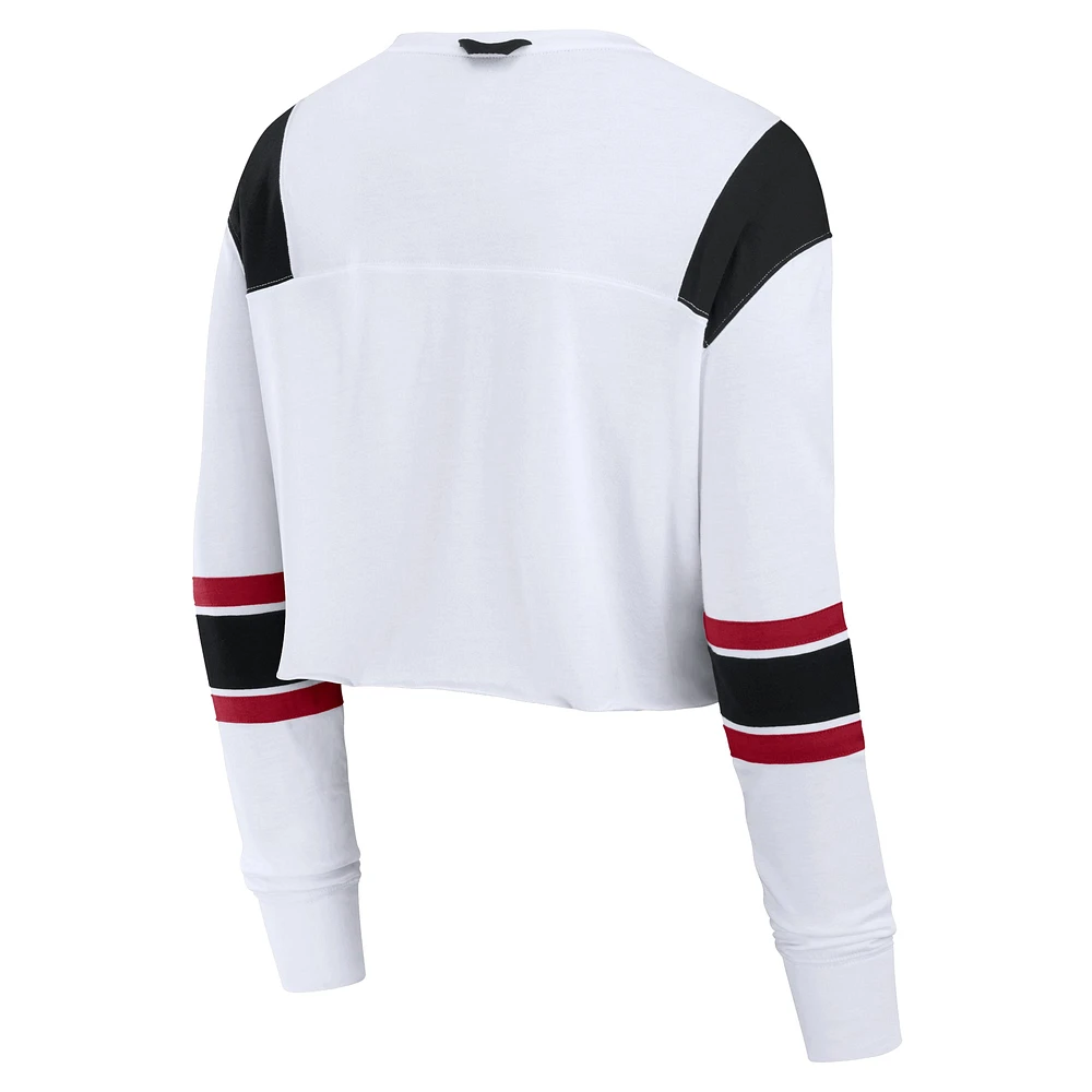 Women's Fanatics White Alabama Crimson Tide Training Camp Cropped Long Sleeve V-Neck Fashion Top