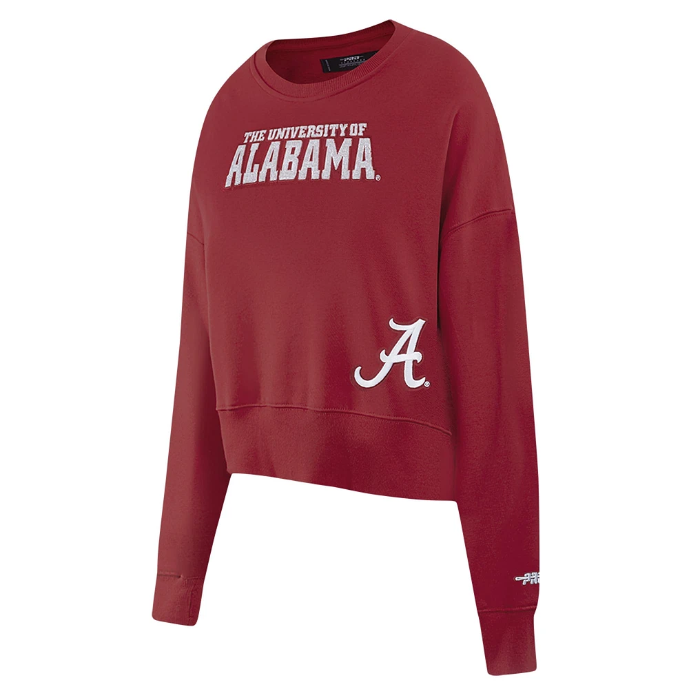 Women's Pro Standard Crimson Alabama Tide Sequin Boxy Cropped Pullover Sweatshirt
