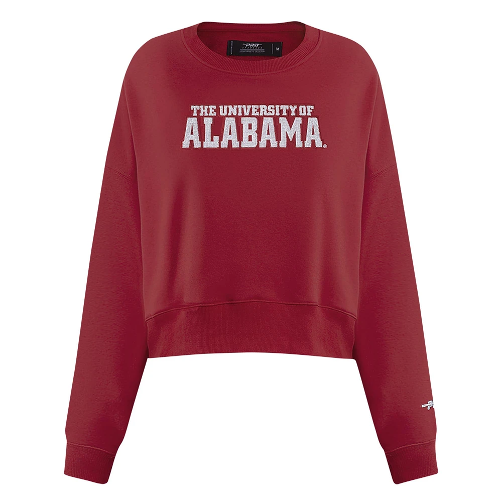 Women's Pro Standard Crimson Alabama Tide Sequin Boxy Cropped Pullover Sweatshirt