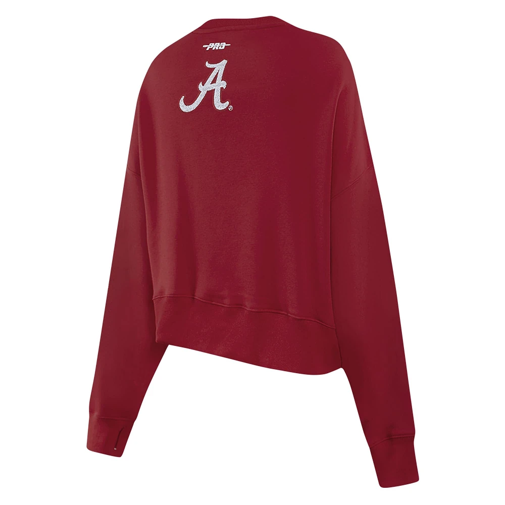 Women's Pro Standard Crimson Alabama Tide Sequin Boxy Cropped Pullover Sweatshirt
