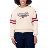 Women's WEAR by Erin Andrews  Cream Alabama Crimson Tide Chenille Woven Patch Stripe Pullover Sweater