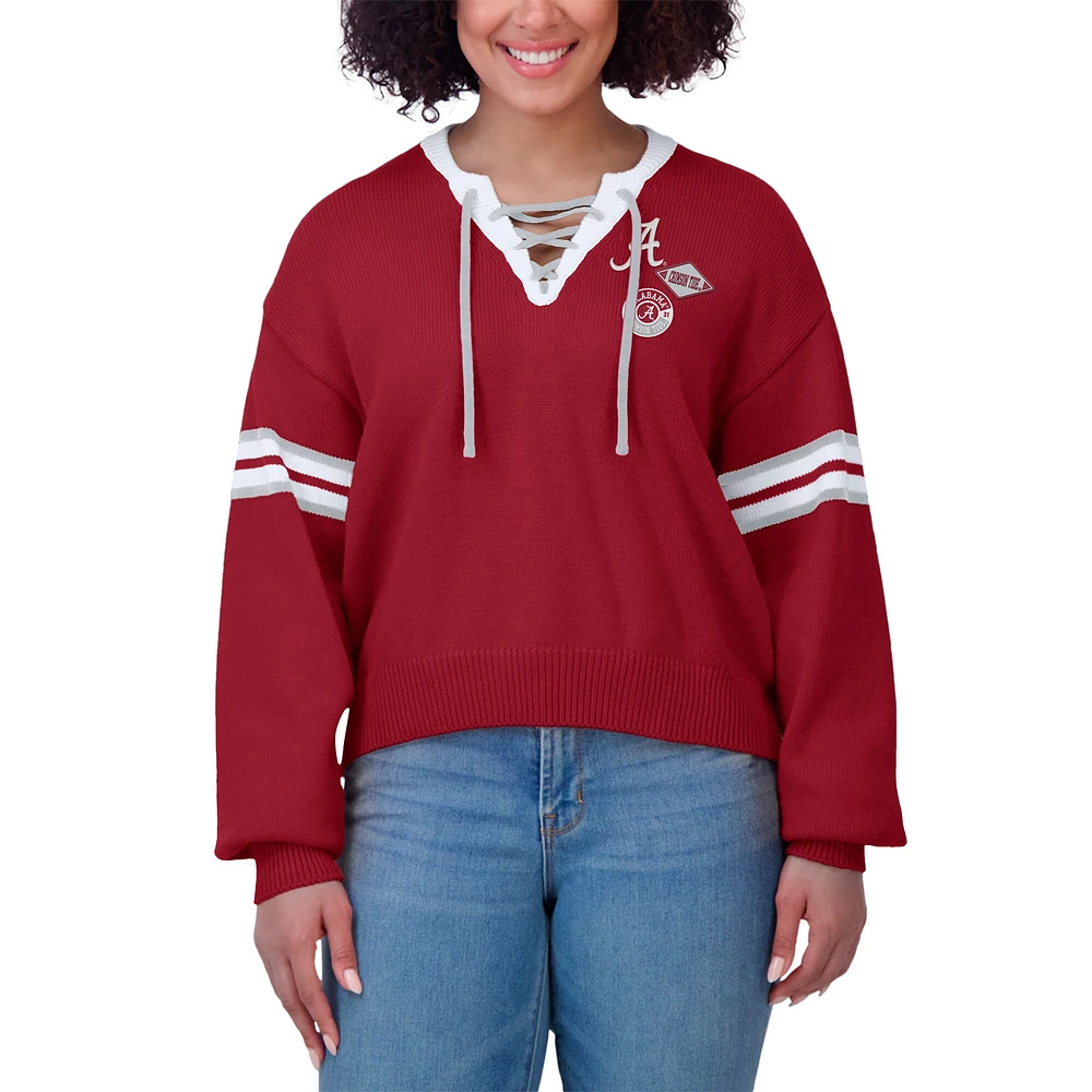 Women's WEAR by Erin Andrews Crimson Alabama Tide Lace-Up Pullover Sweater
