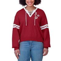 Women's WEAR by Erin Andrews Crimson Alabama Tide Lace-Up Pullover Sweater