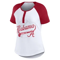 Women's WEAR by Erin Andrews White Alabama Crimson Tide Baseball Logo Raglan Henley T-Shirt