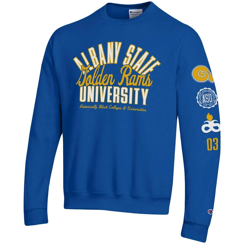 Men's Champion Blue Albany State Golden Rams 2-Hit Powerblend Pullover Sweatshirt