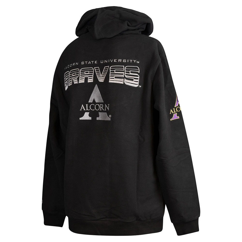 Men's FISLL  Black Alcorn State Braves Puff Print Sliced Pullover Hoodie