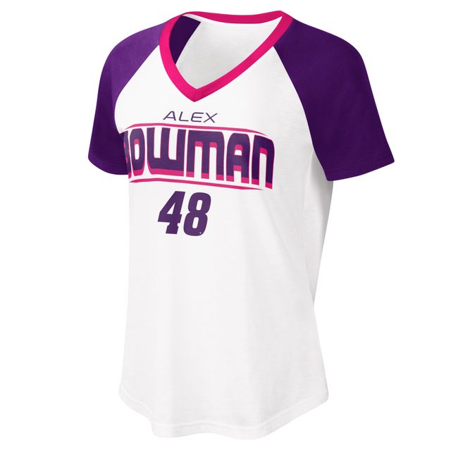 T-shirt Alex Bowman Overtime G-III 4Her by Carl Banks pour femme avec encolure en V blanc/violet