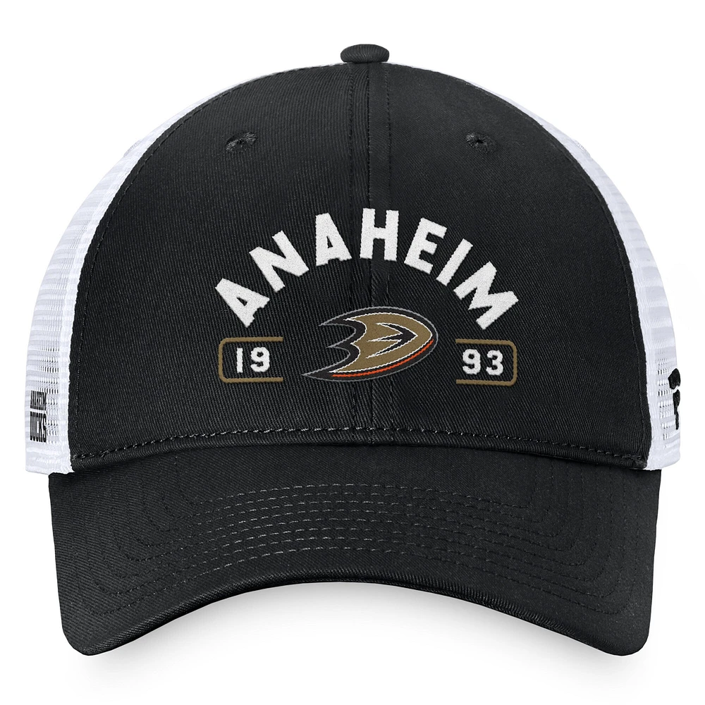 Men's Fanatics Black/White Anaheim Ducks Free Kick Trucker Adjustable Hat