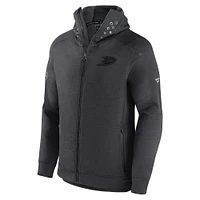 Men's Fanatics Heather Charcoal Anaheim Ducks Authentic Pro Road Tech Lightweight Full-Zip Hoodie Jacket