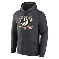 Men's Fanatics Heather Charcoal Anaheim Ducks Primary Logo Fleece Pullover Hoodie