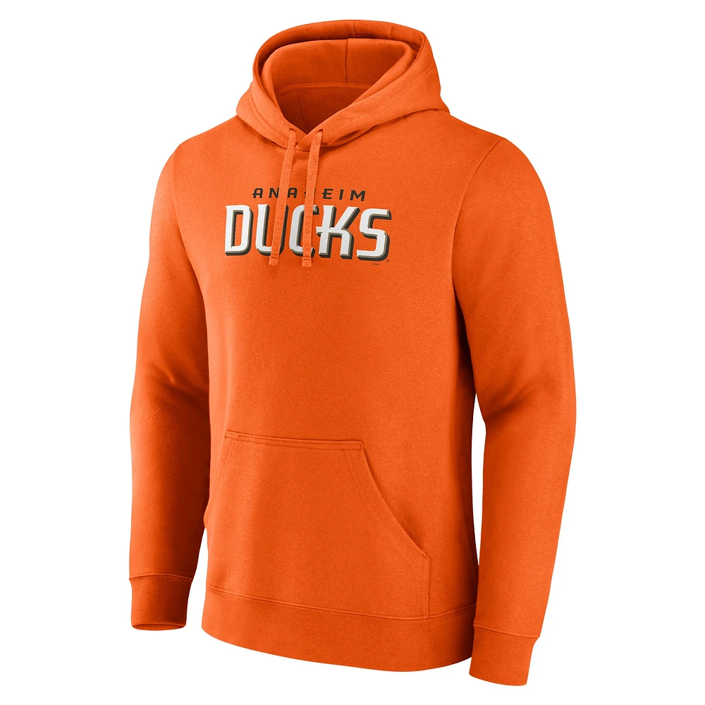 Men's Fanatics Anaheim Ducks Wordmark Logo Fleece Pullover Hoodie