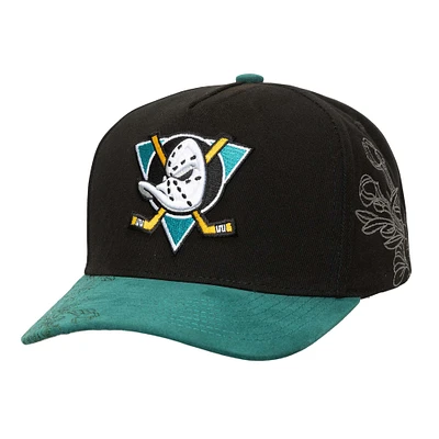 Men's Mitchell & Ness Black Anaheim Ducks May Flowers Pro Crown Snapback Hat