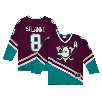 Maillot de joueur la ligne bleue Mitchell & Ness Teemu Selanne violet des Ducks d'Anaheim 1996/97 pour hommes