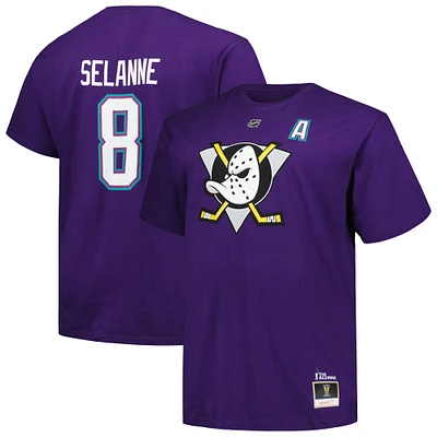 T-shirt avec nom et numéro pour hommes Mitchell & Ness Teemu Selanne violet Anaheim Ducks Big Tall