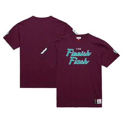 T-shirt avec logo vintage pour hommes, Mitchell & Ness Teemu Selanne, violet, Anaheim Ducks, surnom premium