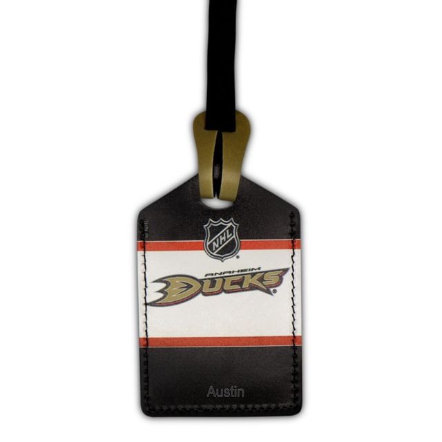 Étiquette de bagage en cuir personnalisée Anaheim Ducks blanc