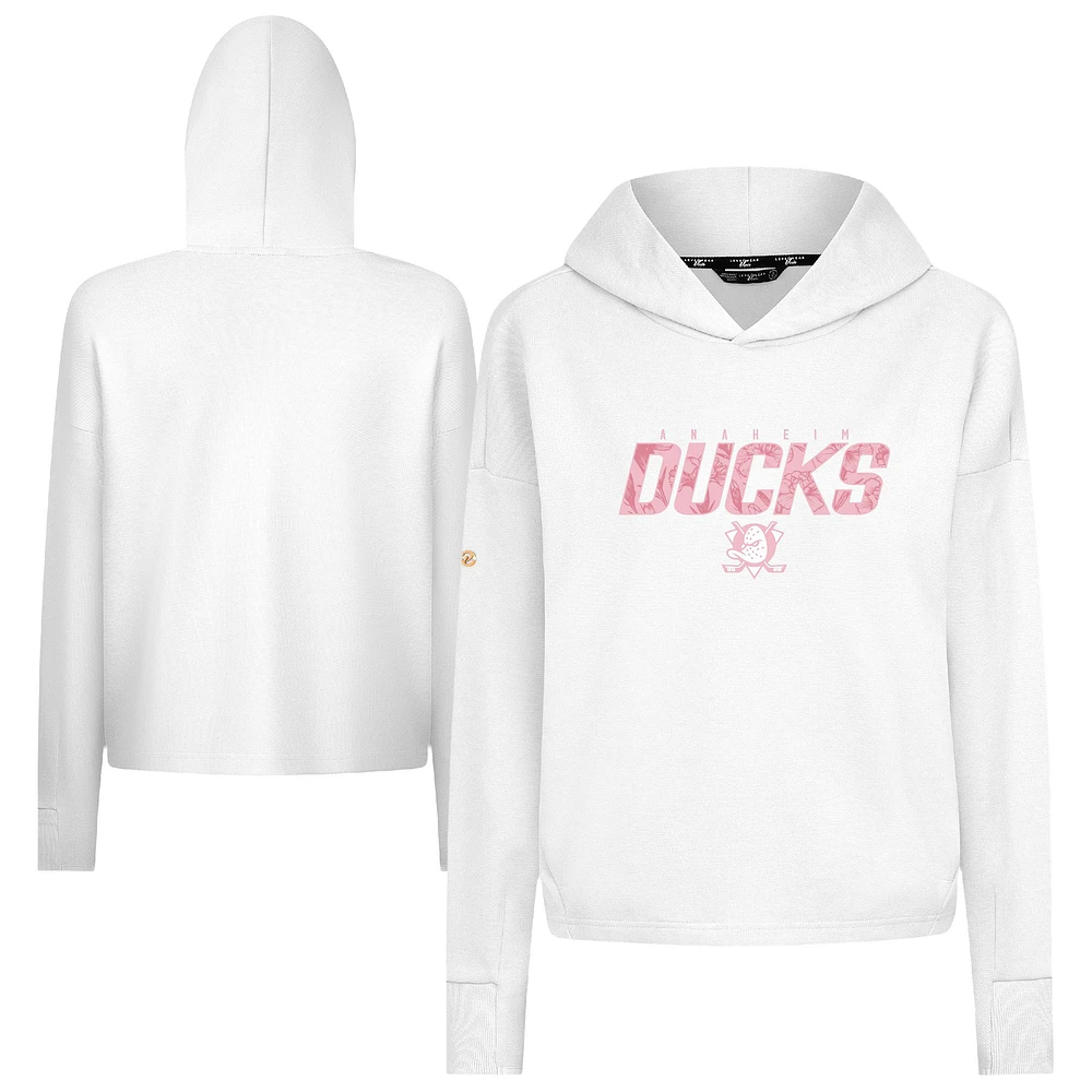 Women's Levelwear White Anaheim Ducks Mother's Day Sweet Floral Tri-Blend Cropped Pullover Hoodie