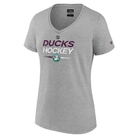 Women's Fanatics Heather Gray Anaheim Ducks Authentic Pro Wordmark V-Neck T-Shirt