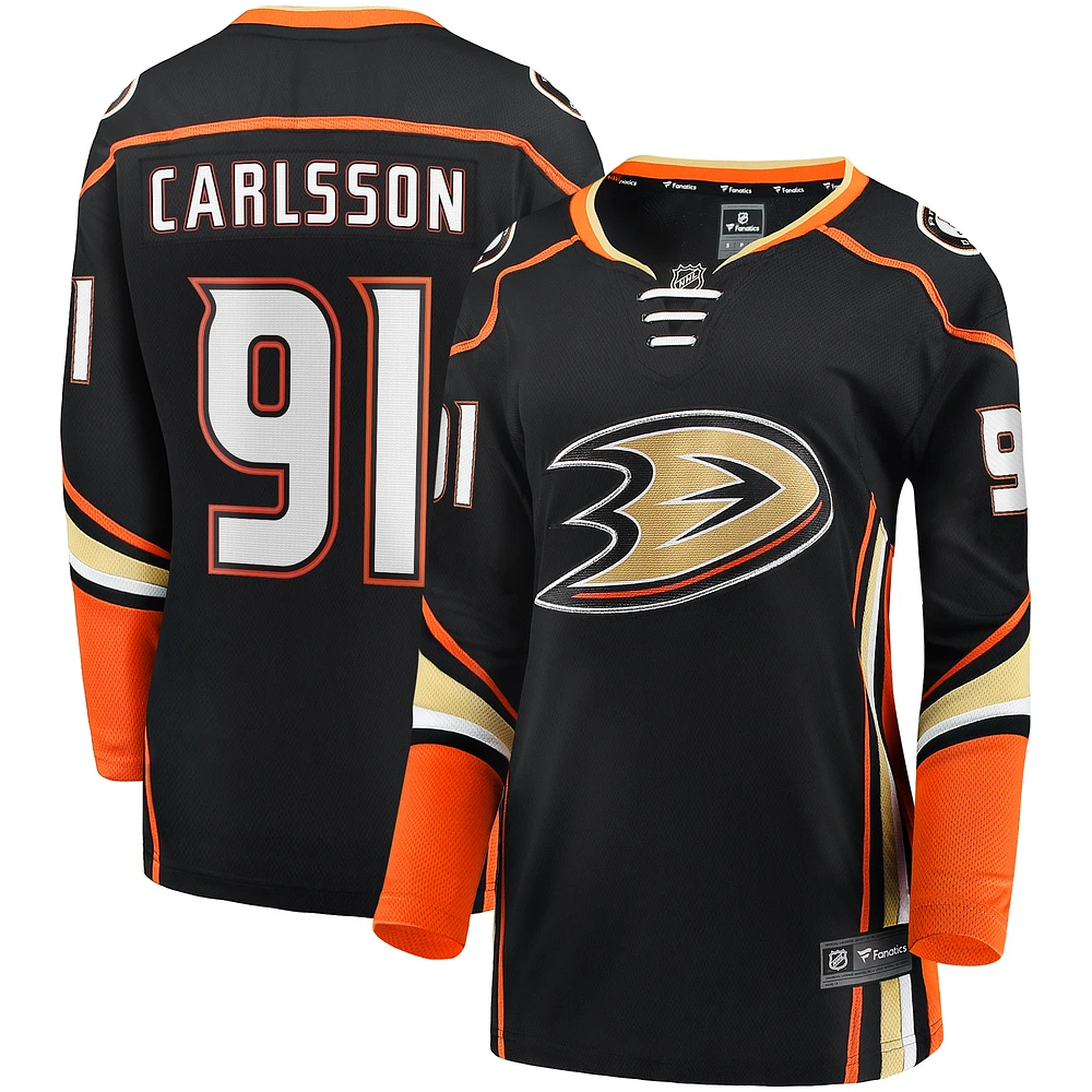 Maillot de joueur échappé à domicile Fanatics Leo Carlsson des Ducks d'Anaheim noir pour femmes