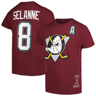 T-shirt avec nom et numéro des Ducks d'Anaheim Mitchell & Ness Teemu Selanne Garnet pour jeunes