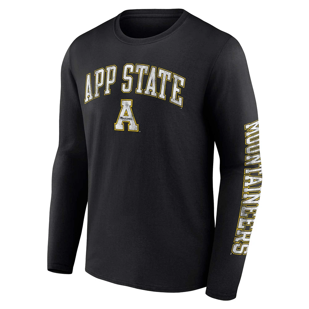Men's Fanatics Black Appalachian State Mountaineers Distressed Arch Over Logo Long Sleeve T-Shirt