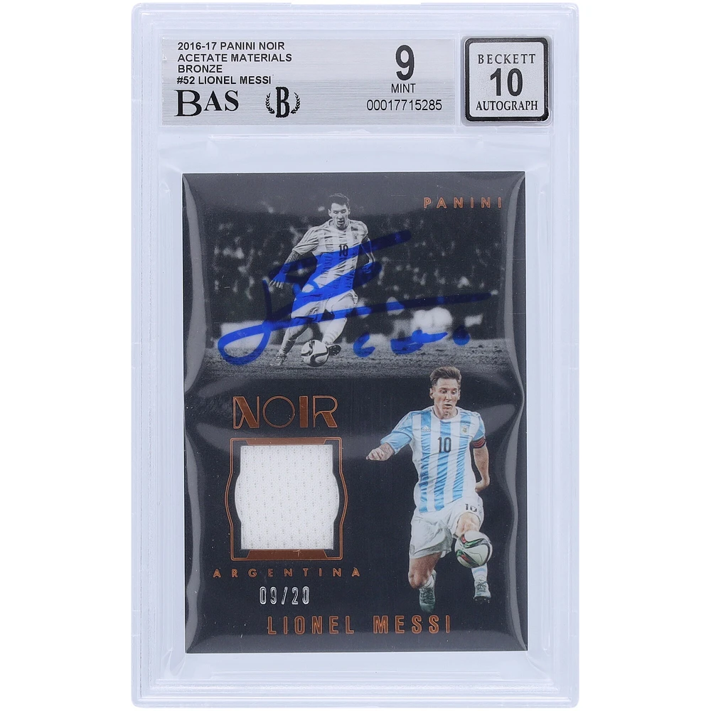 Lionel Messi Argentina National Team Autographed 2016-17 Panini Noir Bronze Acetate Materials Relic #AN-LM #/20 BAS Authenticated 9/10 Card