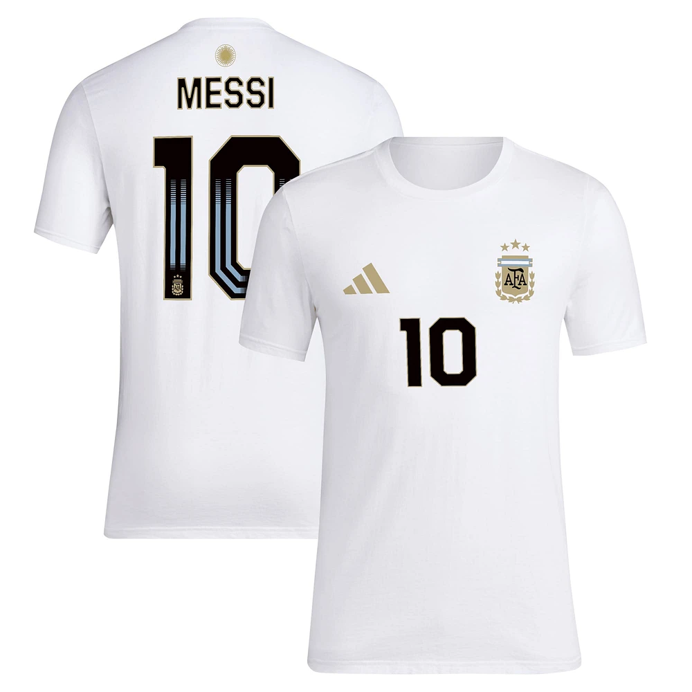 T-shirt adidas Lionel Messi blanc avec nom et numéro de l'équipe nationale d'Argentine pour hommes