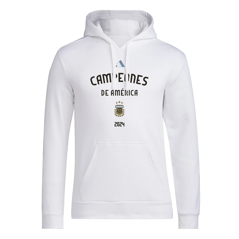 Men's adidas White Argentina National Team 2024 Copa America Champions Pullover Hoodie