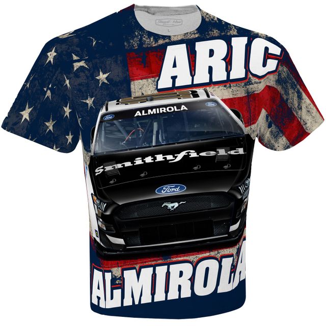 Collection Stewart-Haas Racing Team pour homme, blanc, Aric Almirola Smithfield, t-shirt à imprimé total patriotique sublimé