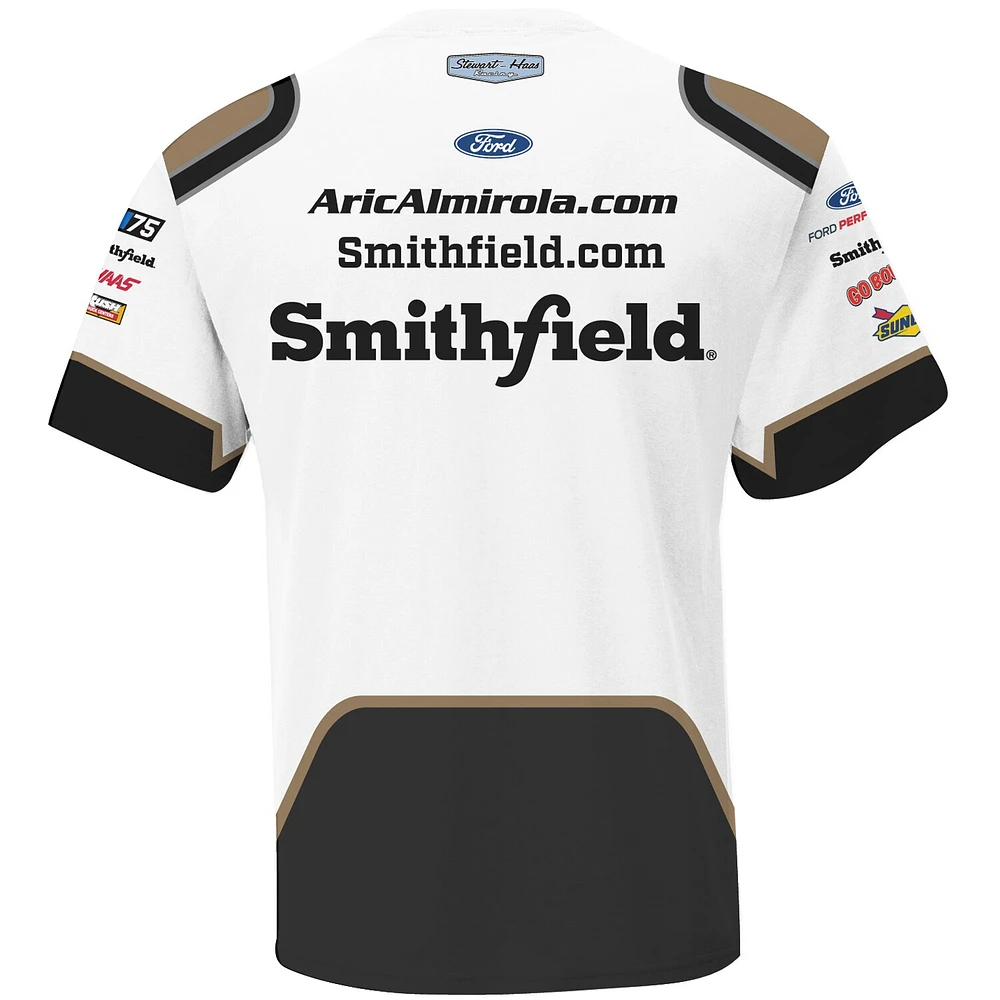Men's Stewart-Haas Racing Team Collection White Aric Almirola Smithfield Sublimated Uniform T-Shirt