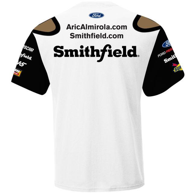 T-shirt d'uniforme sublimé blanc Aric Almirola Smithfield Collection Stewart-Haas Racing Team pour hommes