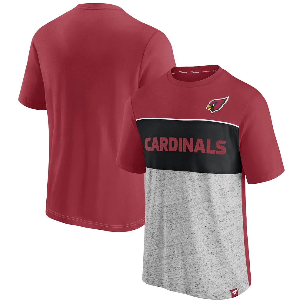 T-shirt color block Fanatics Cardinal/Heathered Grey Arizona Cardinals pour hommes