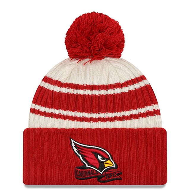 New Era Crème/Cardinal Arizona Cardinals 2022 Sideline pour homme - Bonnet sport en tricot à revers avec pompons