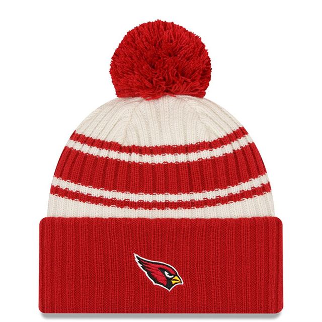 New Era Crème/Cardinal Arizona Cardinals 2022 Sideline pour homme - Bonnet sport en tricot à revers avec pompons