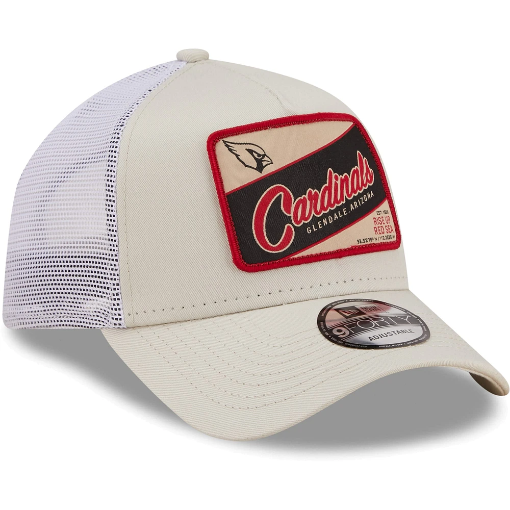 Men's New Era Khaki/White Arizona Cardinals Happy Camper A-Frame Trucker 9FORTY Snapback Hat